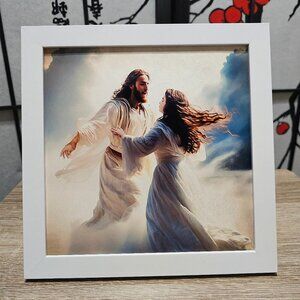 8x8 Framed Jesus in Heaven Wall Art Watercolor Oil Painting Print‎